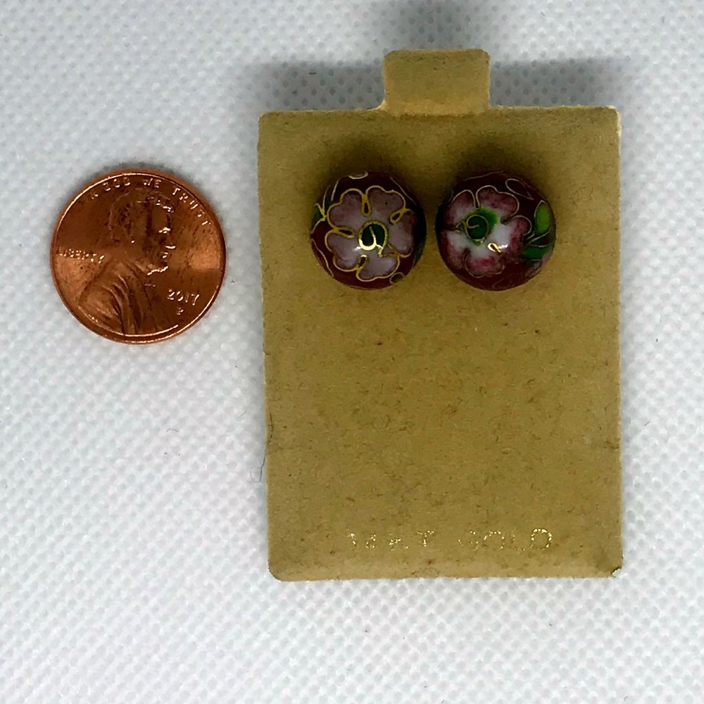 Cloisonné Enamel Flowered Pierced Earrings